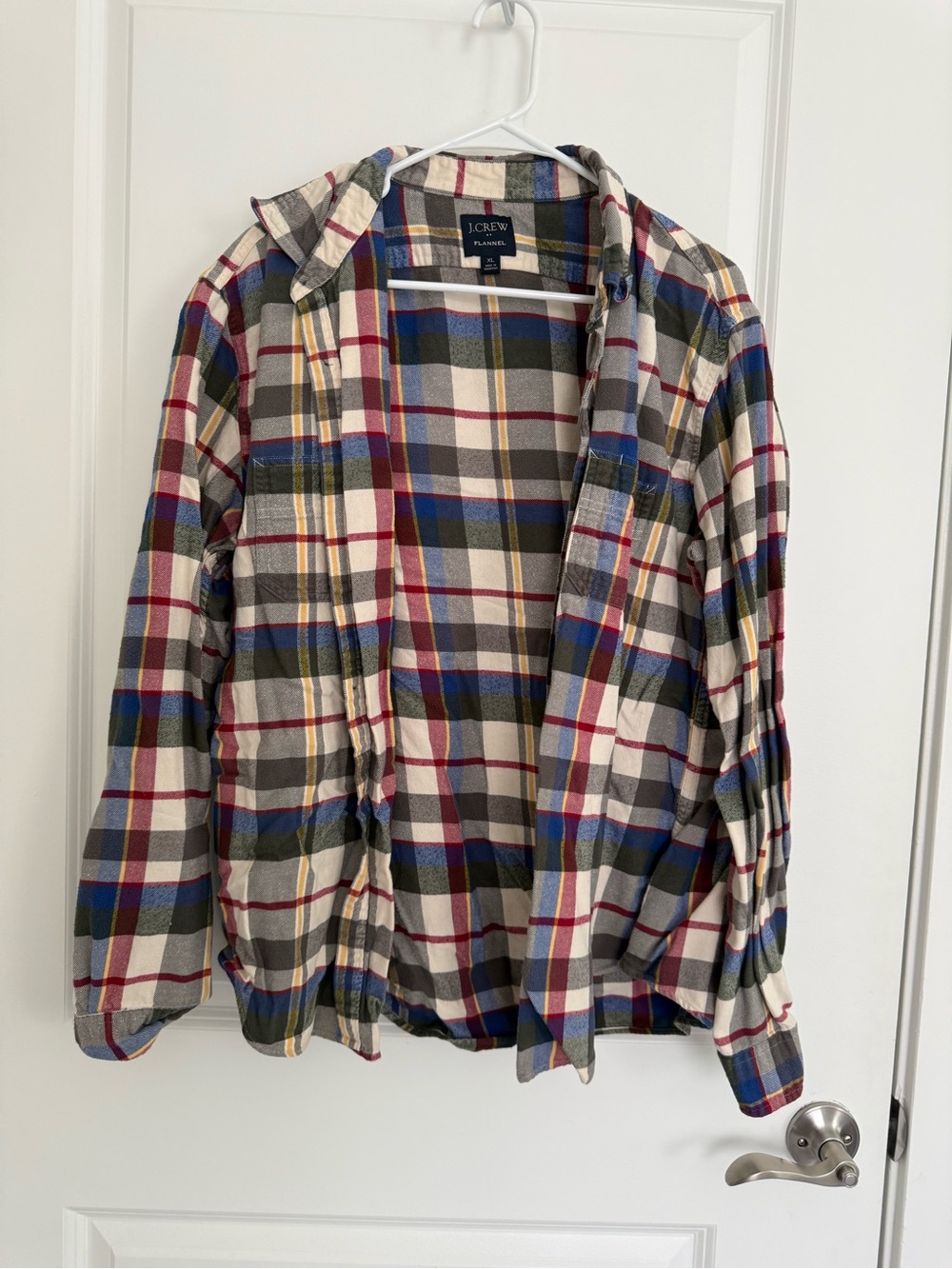 J. Crew Flannel Plaid Shirt Jacket — Cream, Blue, Olive & Red